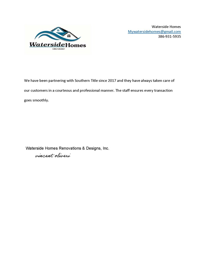 Testimonial from Waterside Homes