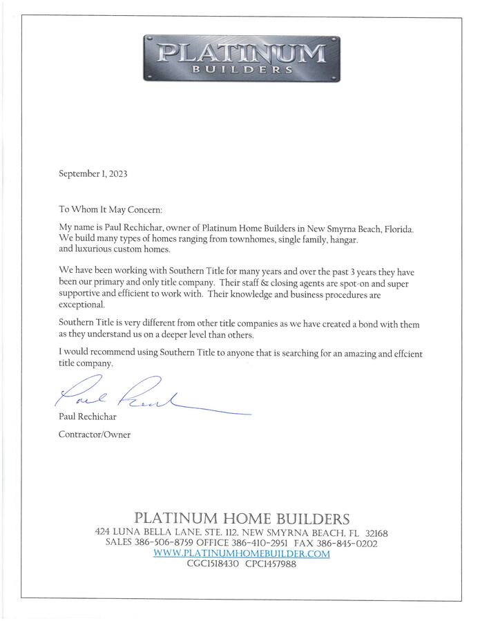 Platinum Homes Testimonial